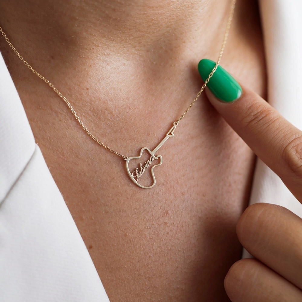 Musical Instrument With Name - Personalized Guitar Symbol Name Necklace Fashion