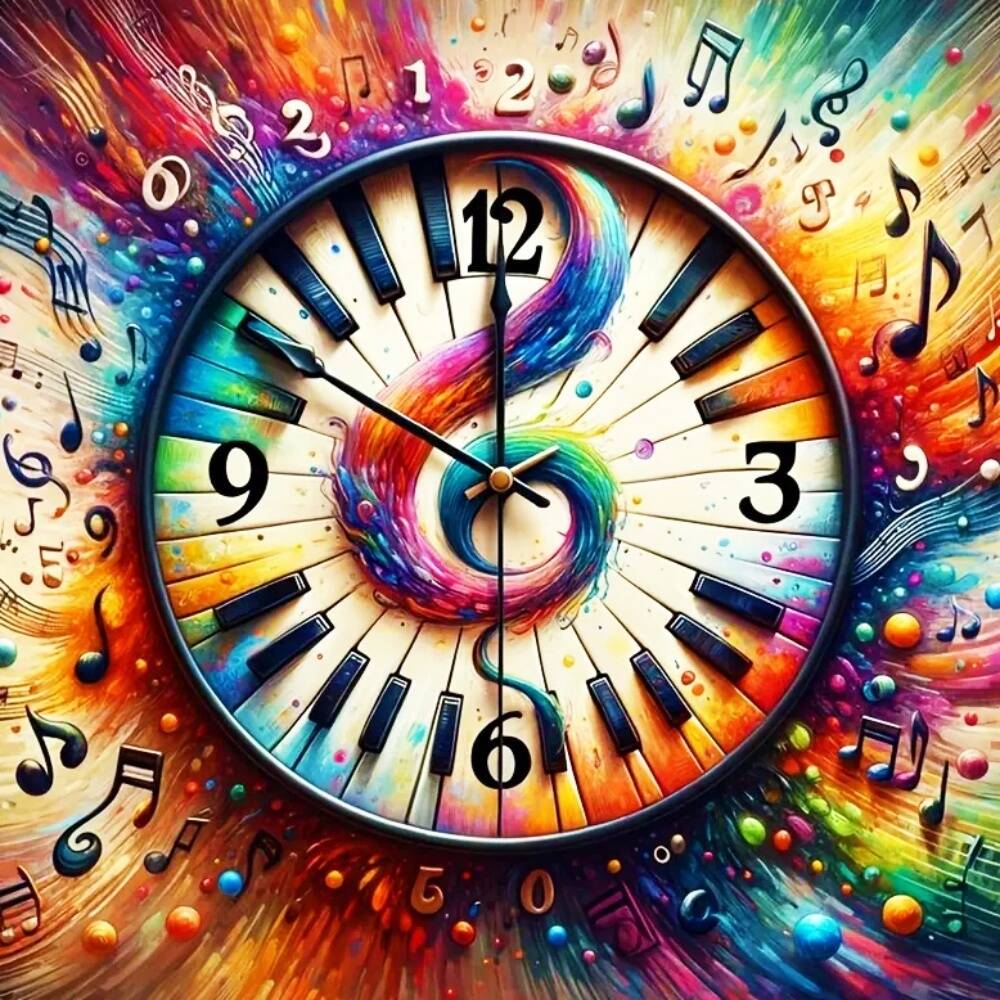 Musical Instrument Images - HUACAN Diamond Painting Landscape Piano Clock