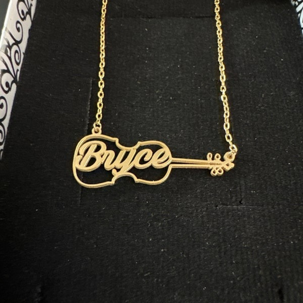 Musical Instrument With Name - Custom Personalized Violin Necklace Gold Plated