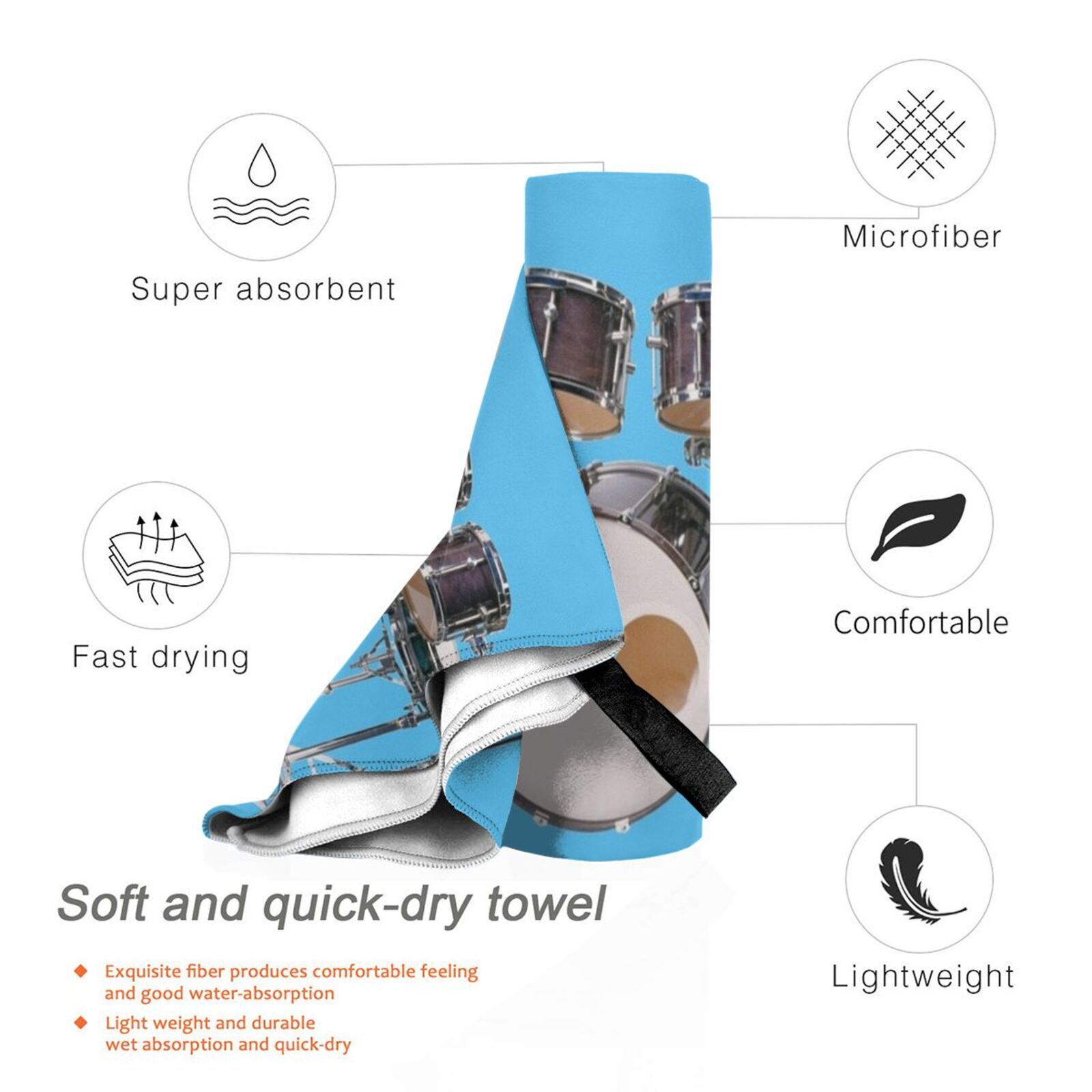 Drums Illustration Bath Towel  - đánh giá và giá Musical Instrument Images