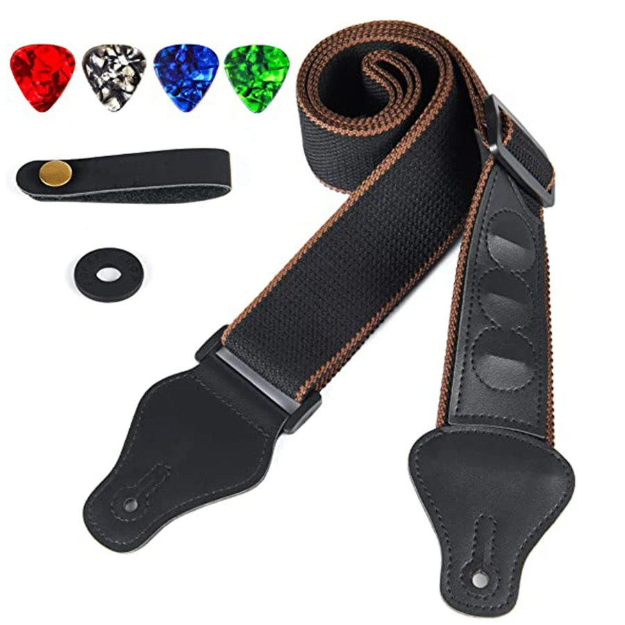 7Pcs/Set Guitar Strap Black PU - đánh giá và giá Musical Instrument In English
