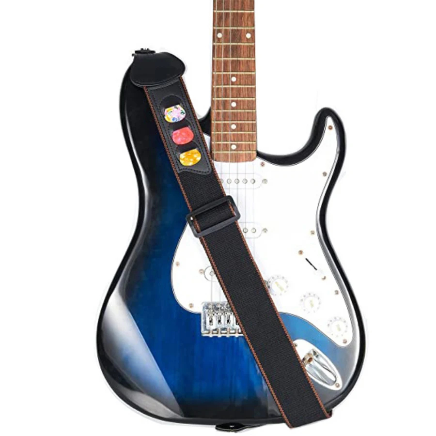 7Pcs/Set Guitar Strap Black PU - đánh giá và giá Musical Instrument In English